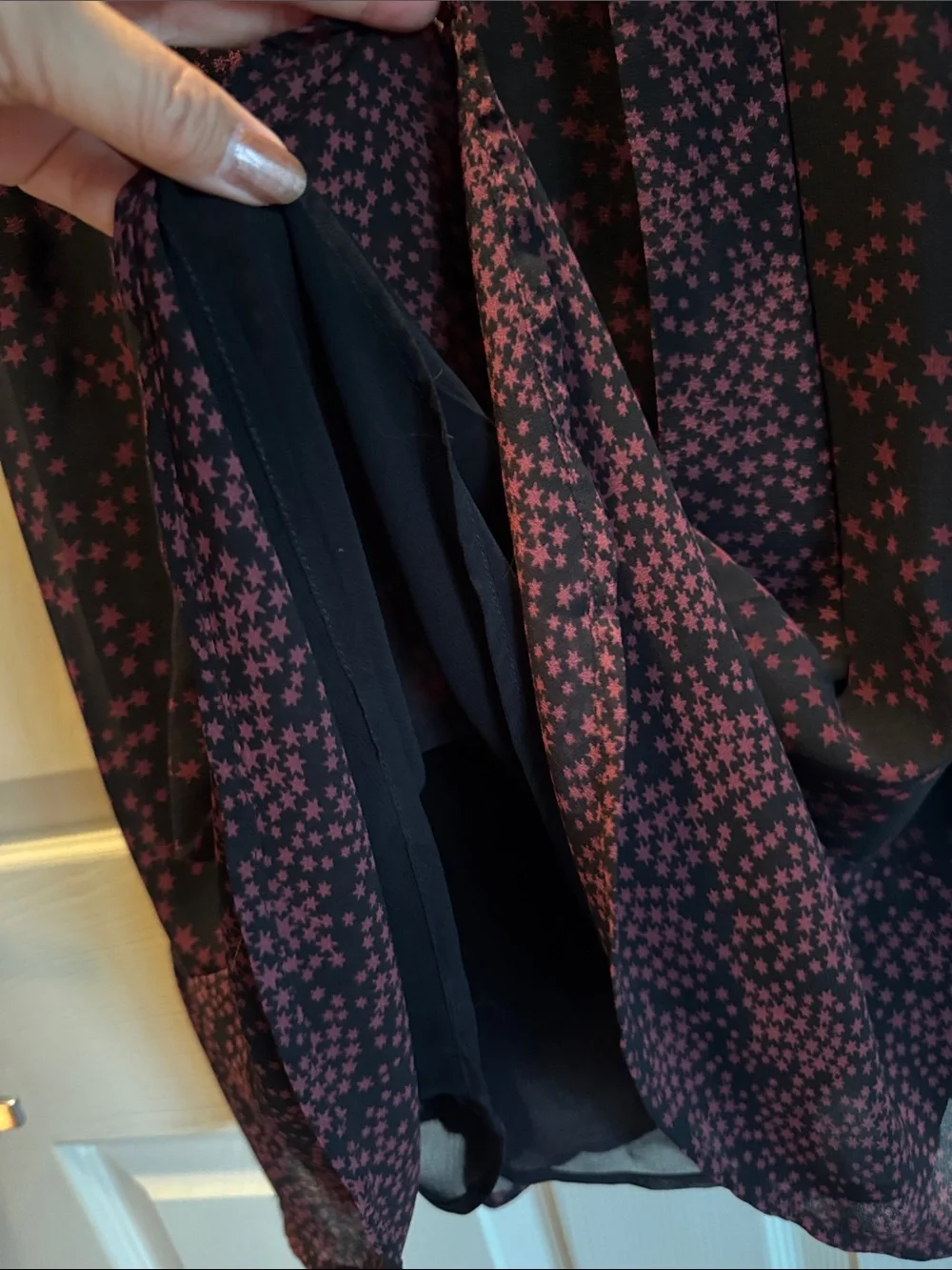 Michael Kors Black Dress with Burgundy Star Print and Tie Neck size XS